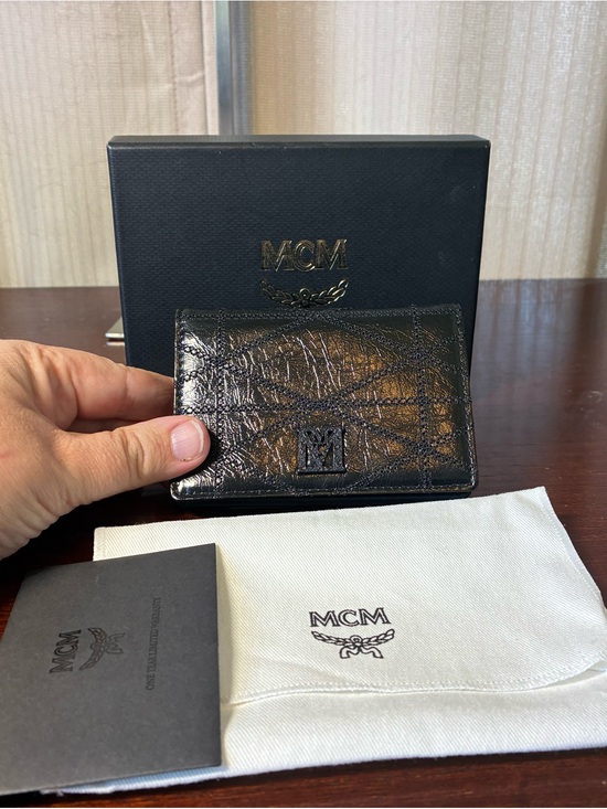 MCM Handbags - MCM Black Crinkled Leather Card Holder